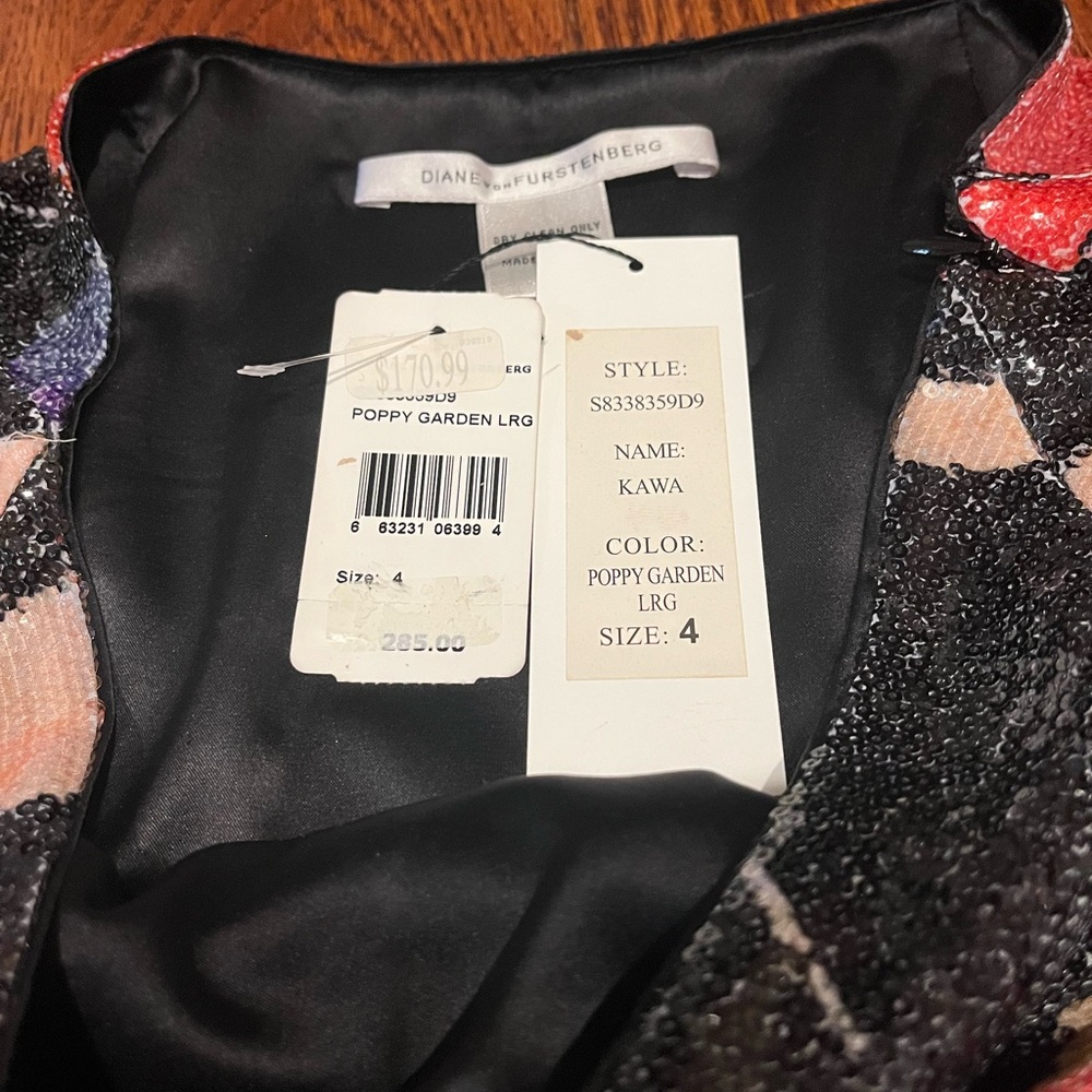 Diane Von Furstenberg Kawa Poppy  Black Floral Sequin Mini Skirt - Picture 6 of 6